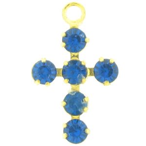 47206 - Swarovski 14x9mm Gold Plated Cross - Capri Blue 47206 - Swarovski 14x9mm Gold Plated Cross - Capri Blue