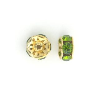 3606 - 6mm Swarovski Rhinestone Gold Plated Rondelle - Olivine 3606 - 6mm Swarovski Rhinestone Gold Plated Rondelle - Olivine