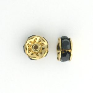 3606 - 6mm Swarovski Rhinestone Gold Plated Rondelle - Jet 3606 - 6mm Swarovski Rhinestone Gold Plated Rondelle - Jet