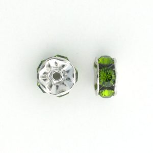 3606S - 6mm Swarovski Rhinestone Silver Plated Rondelle - Olivine 3606S - 6mm Swarovski Rhinestone Silver Plated Rondelle - Olivine