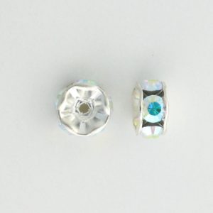 3606S - 6mm Silver Plated Rhinestone Rondelle - Crystal AB 3606S - 6mm Silver Plated Rhinestone Rondelle - Crystal AB