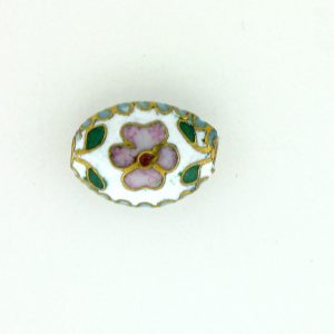 7012C - 12mm Flat Oval Cloisonne Bead - White 7012C - 12mm Flat Oval Cloisonne Bead - White