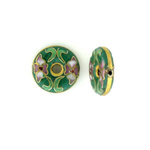 7116C - 16mm Flat Round Cloisonne Bead - Green 7116C - 16mm Flat Round Cloisonne Bead - Green