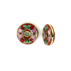 7116C - 16mm Flat Round Cloisonne Bead - Red