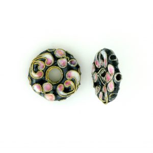 7216CW - 16mm Flat Round Cloisonne Bead - Black 7216CW - 16mm Flat Round Cloisonne Bead - Black