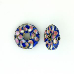 7216CW - 16mm Flat Round Cloisonne Bead - Blue 7216CW - 16mm Flat Round Cloisonne Bead - Blue