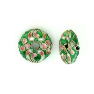 7216CW - 16mm Flat Round Cloisonne Bead - Light Green 7216CW - 16mm Flat Round Cloisonne Bead - Light Green