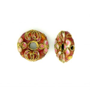 7216CW - 16mm Flat Round Cloisonne Bead - Pink 7216CW - 16mm Flat Round Cloisonne Bead - Pink