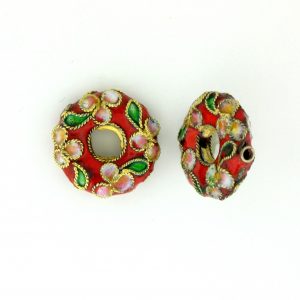 7216CW - 16mm Flat Round Cloisonne Bead - Red 7216CW - 16mm Flat Round Cloisonne Bead - Red