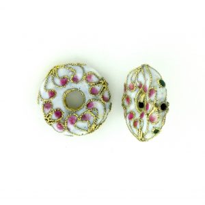 7216CW - 16mm Flat Round Cloisonne Bead - White 7216CW - 16mm Flat Round Cloisonne Bead - White