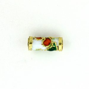 7707CW - 10x4mm Tube Cloisonne Bead - White 7707CW - 10x4mm Tube Cloisonne Bead - White