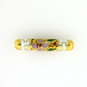 7710CG - 20x4mm Tube Cloisonne Bead - White 7710CG - 20x4mm Tube Cloisonne Bead - White