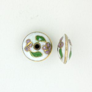 8700C - 11mm Rondelle Cloisonne Bead - White 8700C - 11mm Rondelle Cloisonne Bead - White