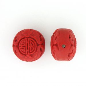 9061 - 11x15mm Flat Round Cinnabar Bead - Red 9061 - 11x15mm Flat Round Cinnabar Bead - Red
