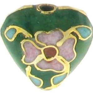 9084C - 10x11mm Cloisonne Heart Bead - Green 9084C - 10x11mm Cloisonne Heart Bead - Green
