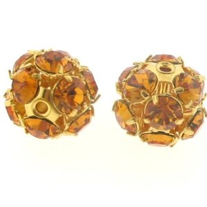 # 3710 - 10mm Swarovski Gold Plated Rhinestone Ball - Topaz # 3710 - 10mm Swarovski Gold Plated Rhinestone Ball - Topaz