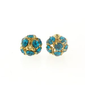#3712 - 12mm Swarovski Gold Plated Rhinestone Ball - Blue Zircon #3712 - 12mm Swarovski Gold Plated Rhinestone Ball - Blue Zircon