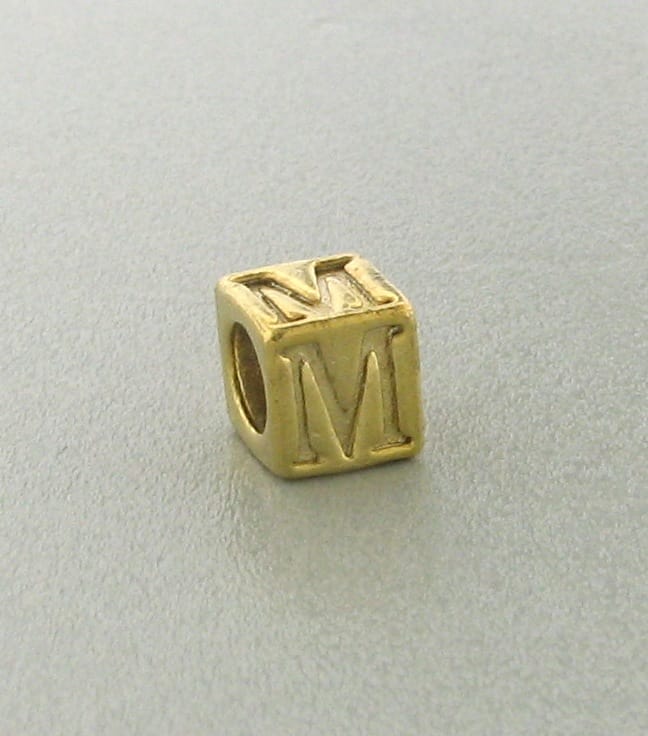 9800 - 5.5mm Gold Plated Alphabet Beads - M 9800 - 5.5mm Gold Plated Alphabet Beads - M