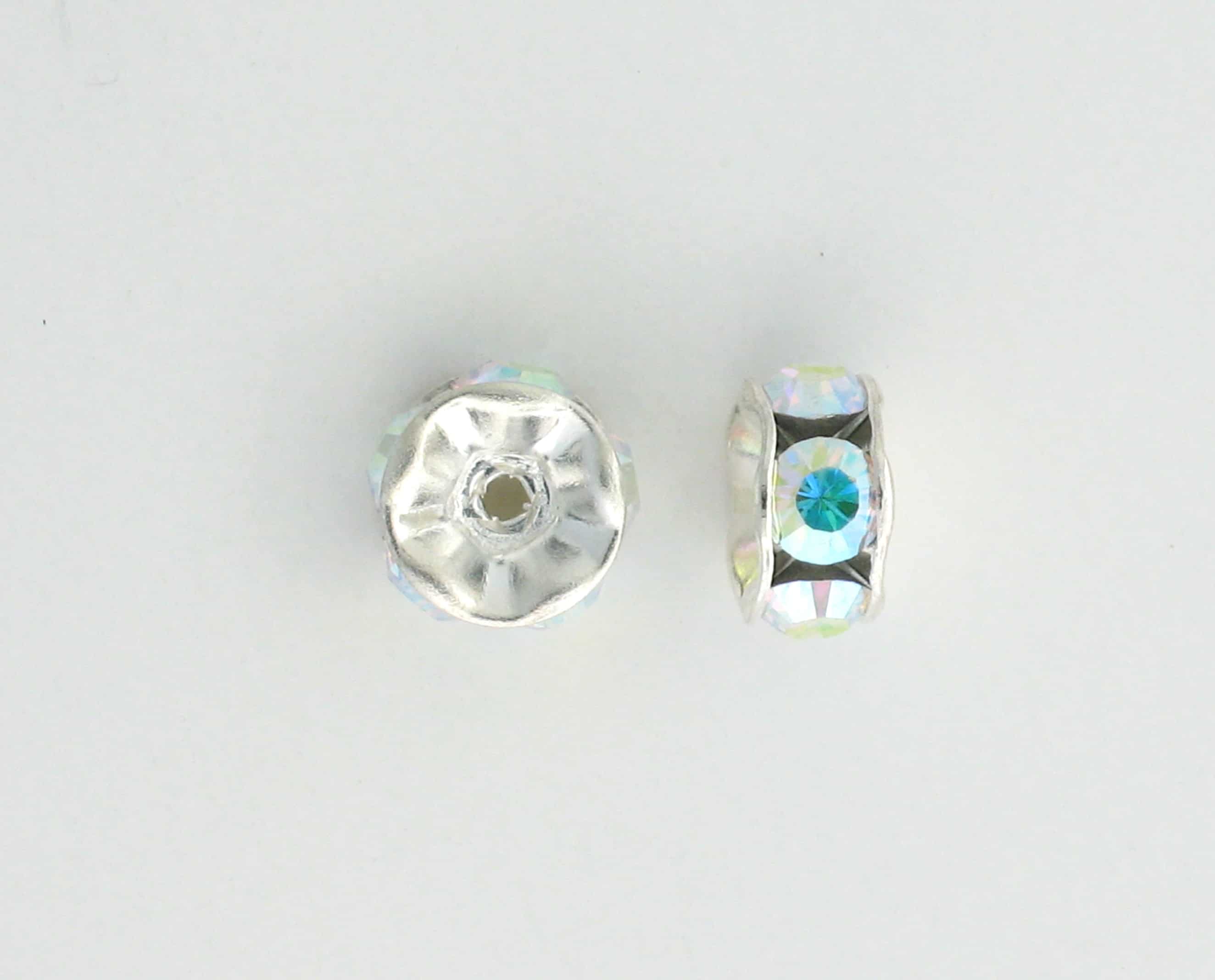 3610S - 10mm Swarovski Rhinestone Silver Plated Rondelle - Crystal AB 3610S - 10mm Swarovski Rhinestone Silver Plated Rondelle - Crystal AB