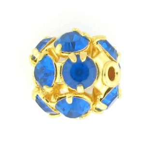 # 3710 - 10mm Swarovski Gold Plated Rhinestone Ball - Capri Blue # 3710 - 10mm Swarovski Gold Plated Rhinestone Ball - Capri Blue