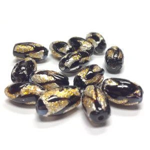 46217 - 8X14mm - Black/Gold Oval Bead 46217 - 8X14mm - Black/Gold Oval Bead