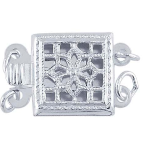 8.5x10 Sterling Silver Filigree Square Pearl Clasp - 2 Strands 8.5x10 Sterling Silver Filigree Square Pearl Clasp - 2 Strands