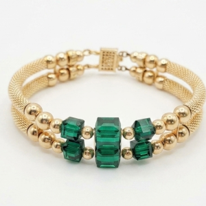 12048A - 14K Gold filled Bangle Bracelet With Swarovski Crystal - Emerald